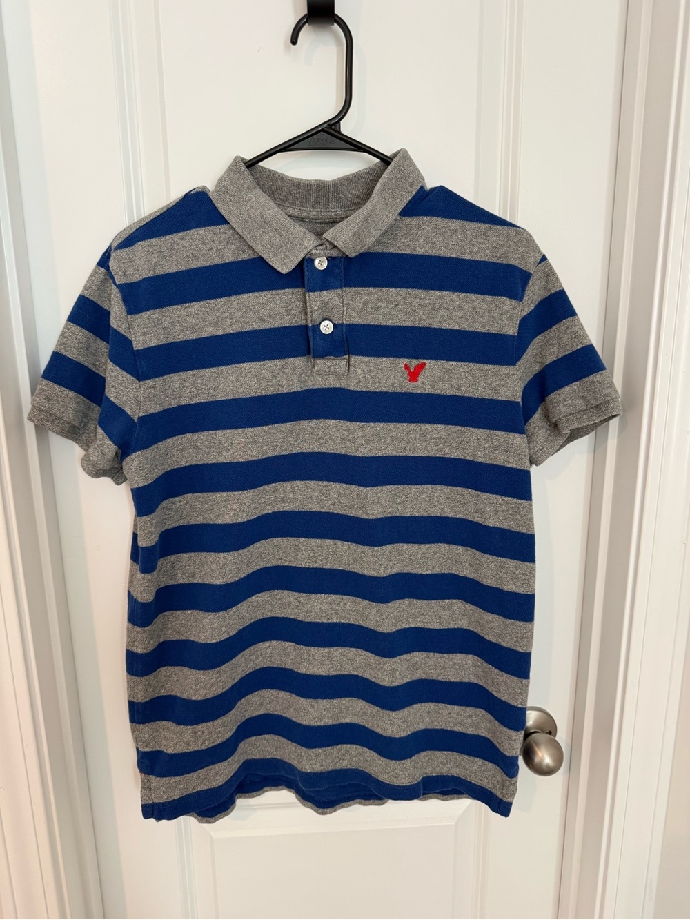 Mens American Eagle Stripe Polo Shirt with Red Logo